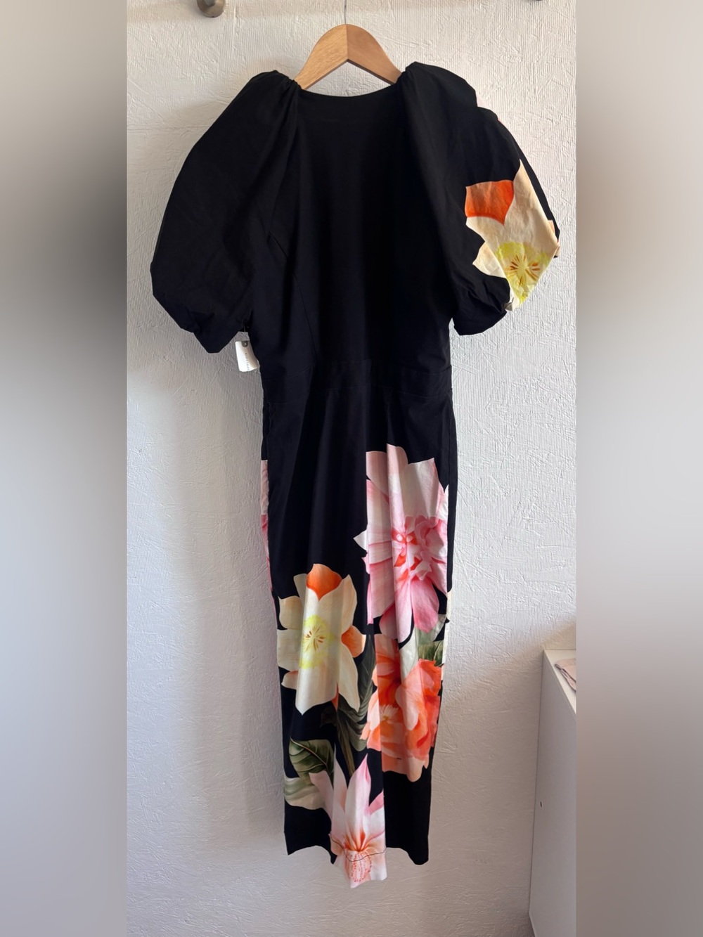 NWT Anthropologie BHLDN V Neck Puff Sleeve Floral Midi Dress with Sublte Stretch - Picture 9 of 13